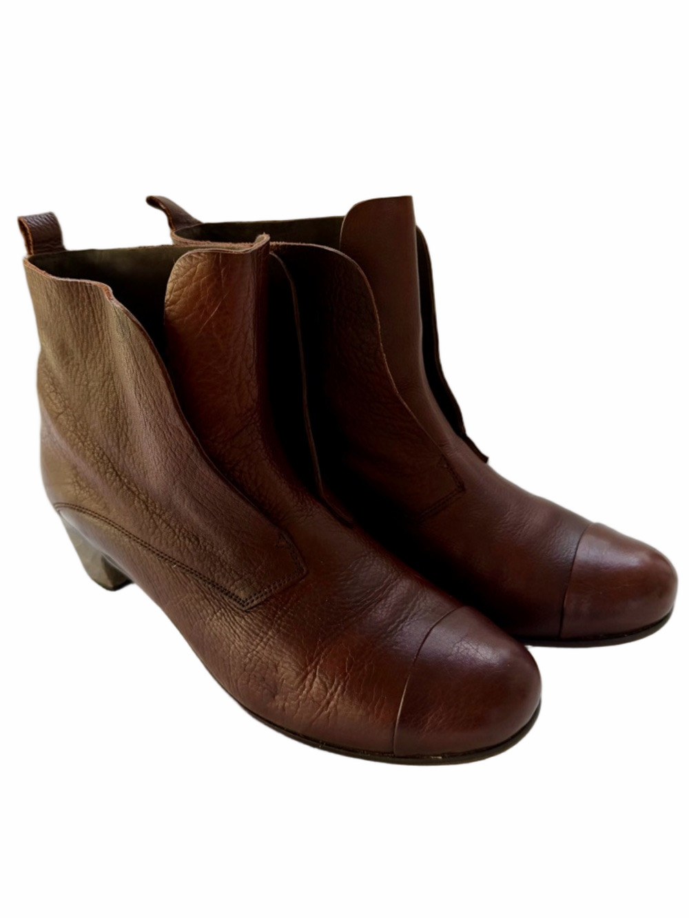 Coclico Willa Dark Brown Leather Ankle Boots Size 39 US 8.5 Slip On Laceless